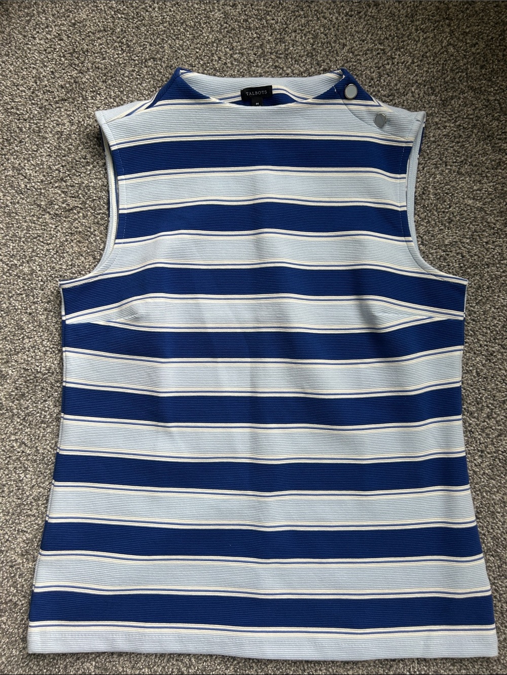 Talbots Navy and White Striped Sleeveless Mock Neck Tank
